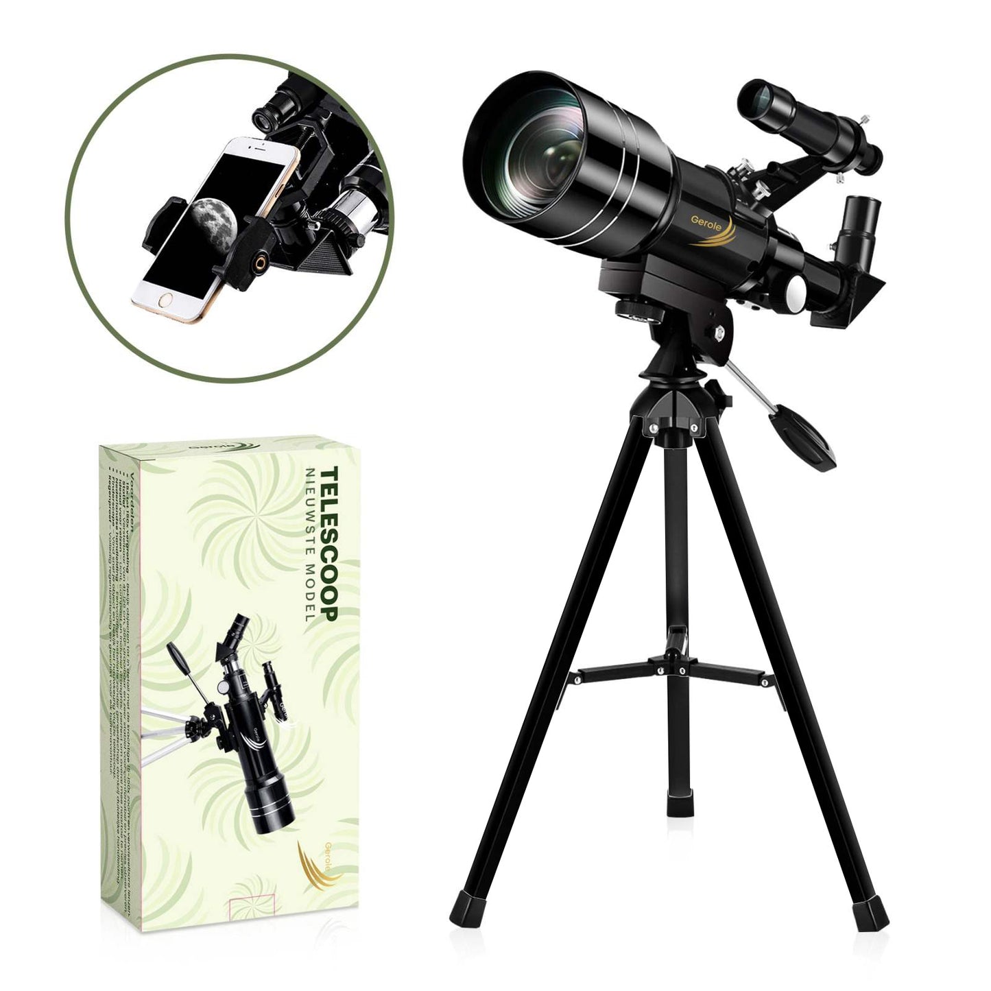 Telescoop 90x Vergroting – Refractor Sterrenkijker met Statief & Smartphone Adapter – Gerole®