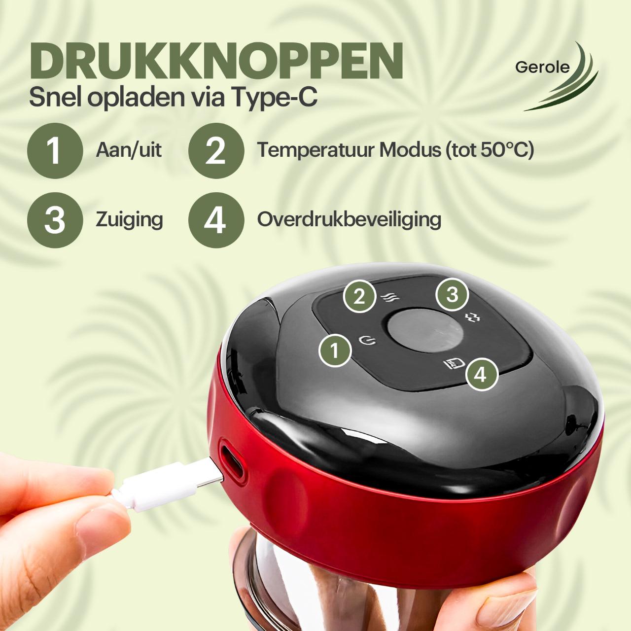 Elektrisch Cupping Apparaat – 12 Zuigstanden & Warmte – USB Oplaadbaar – Gerole®