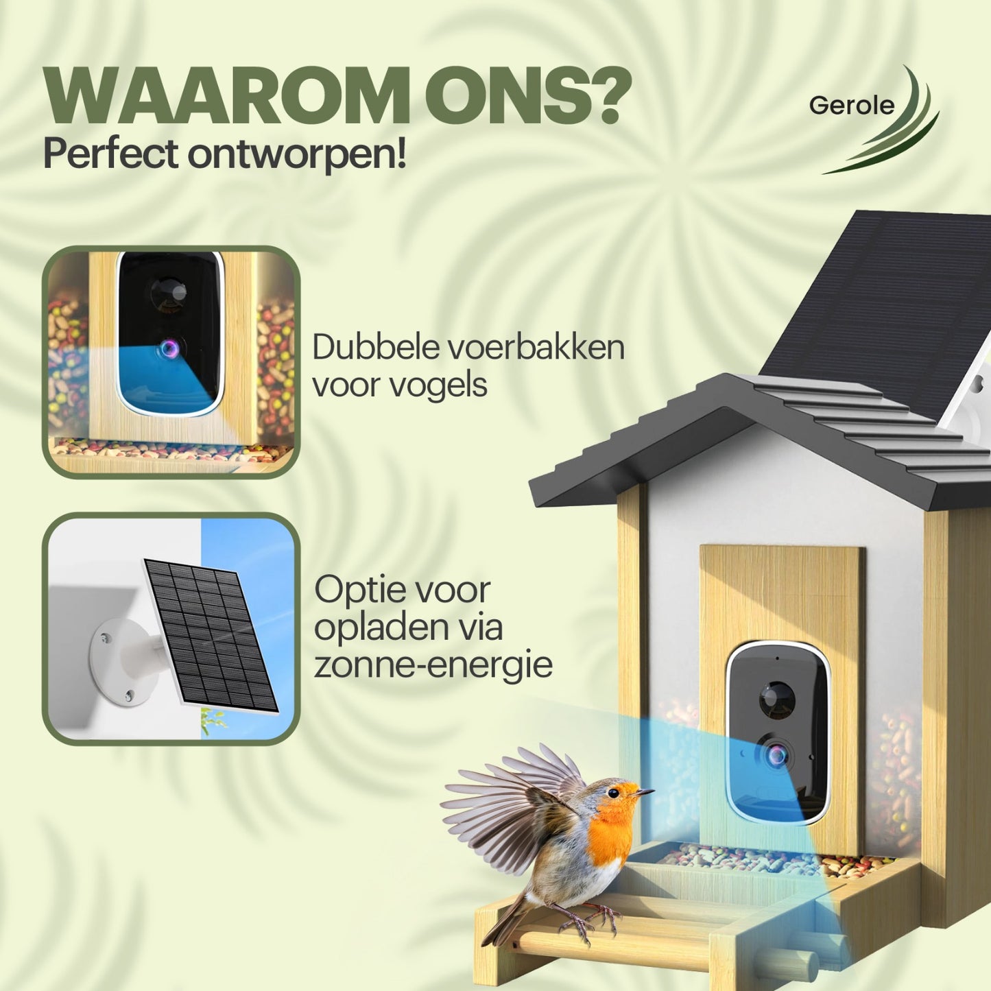 Vogelvoederhuisje met Camera – WiFi & Solar – HD Nachtzicht – App – Gerole®