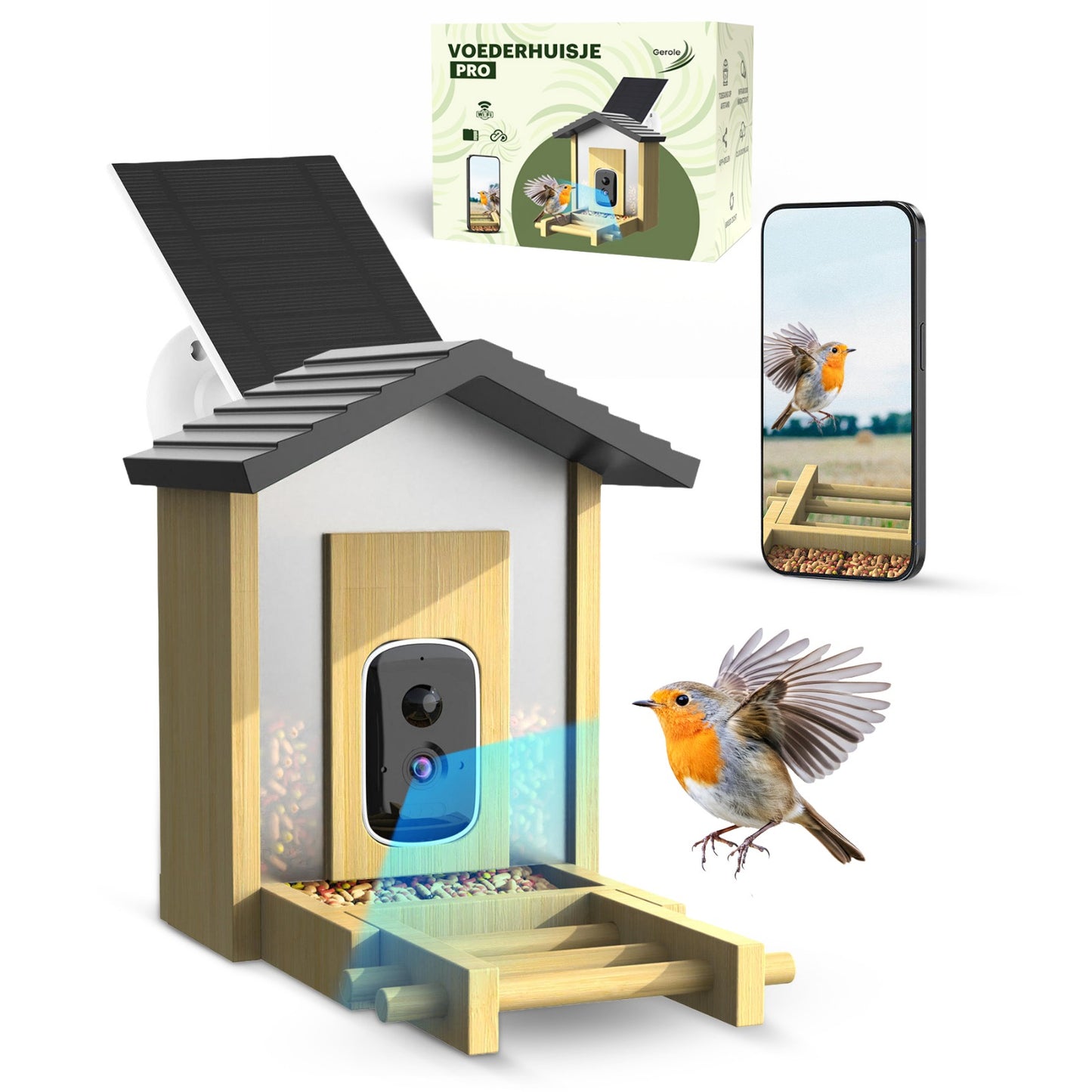 Vogelvoederhuisje met Camera – WiFi & Solar – HD Nachtzicht – App – Gerole®
